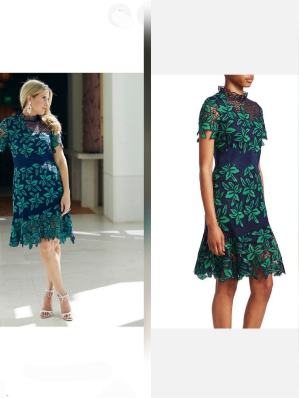 Sea New York Mosaic Floral Crochet Guipure Lace Dress Emerald Navy Green Size 4